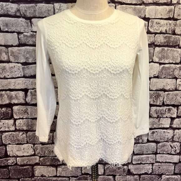 J. Crew Tops - J. Crew White Lace Front Long Sleeve Blouse Size XS